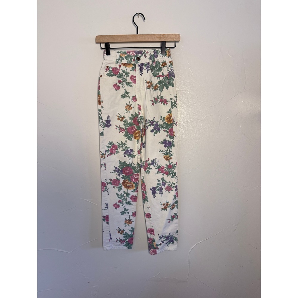 Vintage Michael Floral Denim Jeans Kids Size 10 Made in USA High Waist Tapered